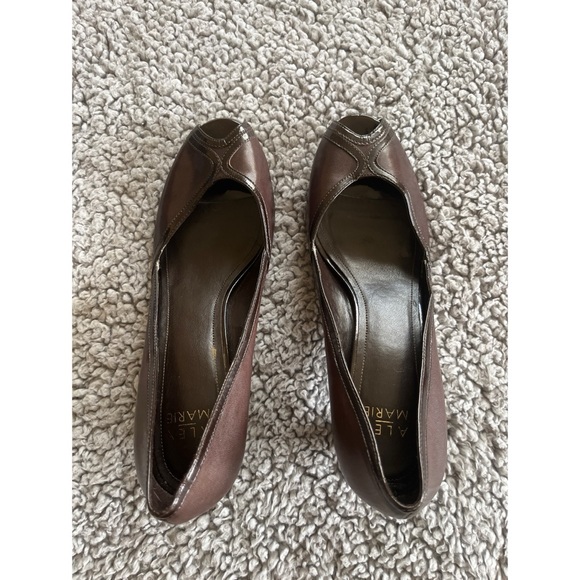 Alex Marie 7.5 Brown Leather Peep Toe Heels. - Picture 3 of 8